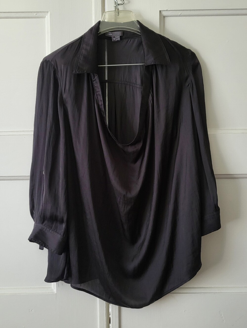 Vince Draped Neck 3/4 Sleeve Shirt Black Size 10